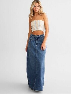 Free People "Come As You Are" Denim Maxi Skirt